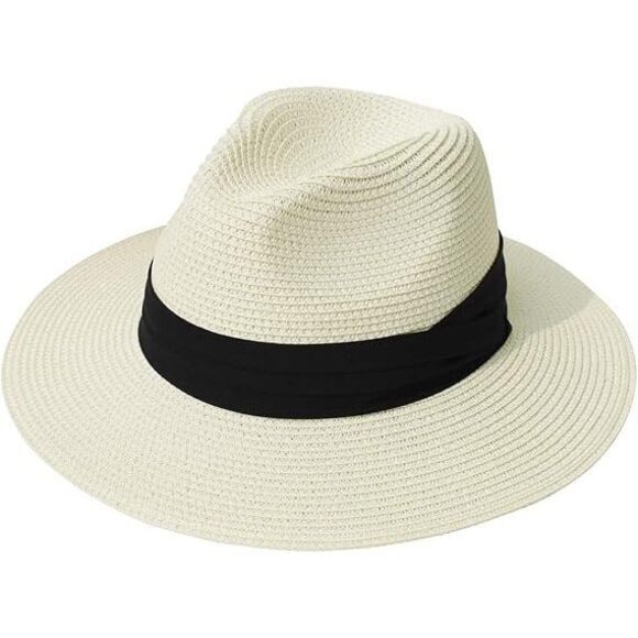 WOMEN WIDE BRIM STRAW PANAMA ROLL UP HAT FEDORA BEACH SUN HAT UPF50+ (02-FOLD main image 5